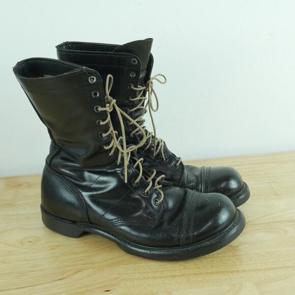 HH Brand 975 Jump Boots 9 1/2 E USA Black Leather Combat Paratrooper Double H - Picture 1 of 16